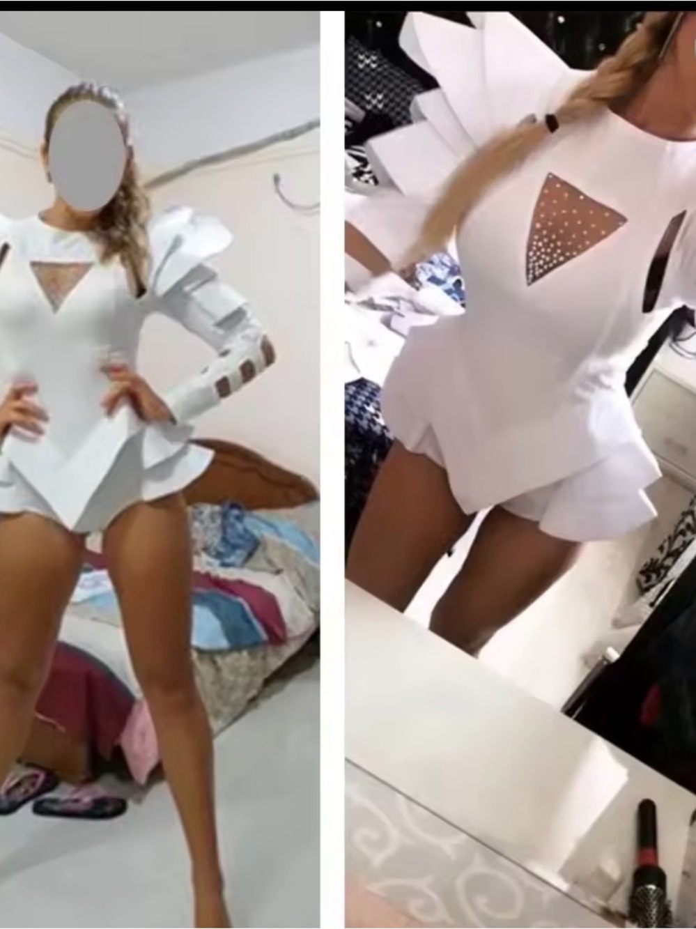 White Structured Peplum Mini Dress with Cutout Detail